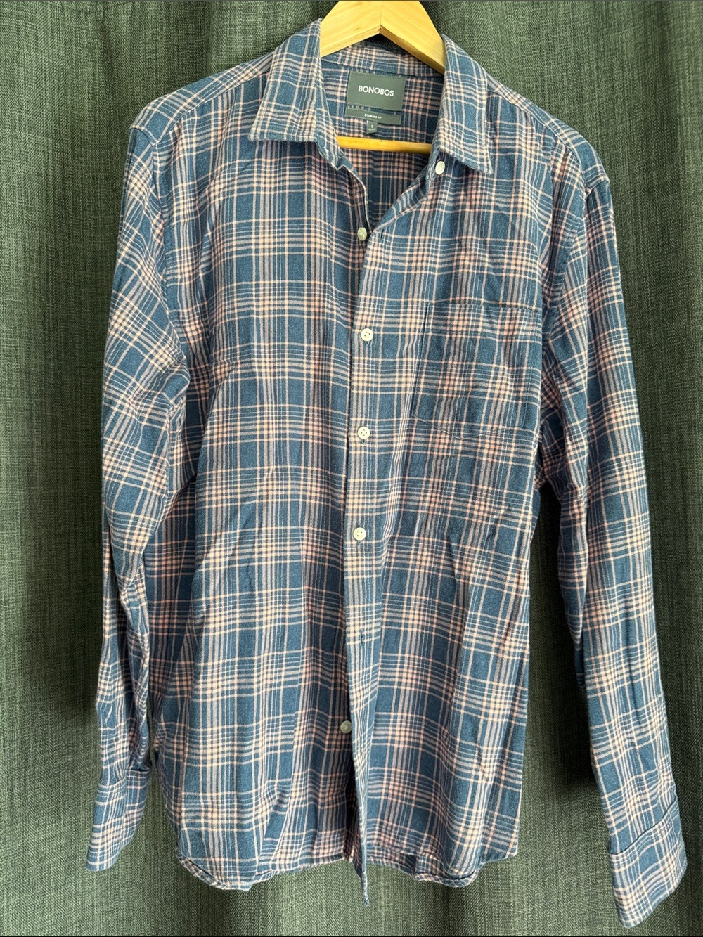 Bonobos Blue and Pink Flannel Plaid Long-Sleeve Button-Down Shirt